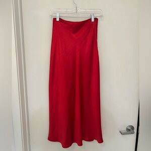 Princess Polly red satin midi skirt